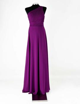 Vestido largo asimétrico abertura violeta