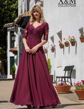 Vestido largo encaje granate