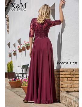 Vestido largo encaje granate