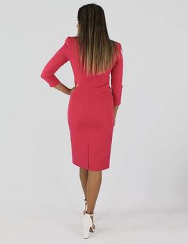 Vestido corto hombreras fucsia