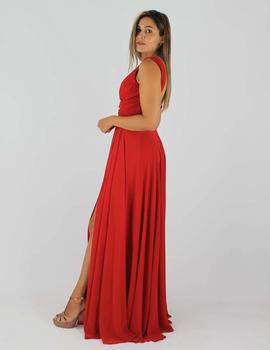 Vestido largo drapeado rojo