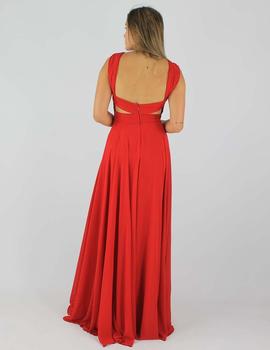 Vestido largo drapeado rojo