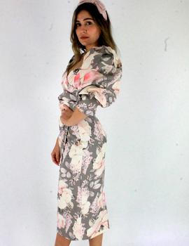 Vestido drapeado estampado gris