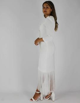 Vestido midi blanco flecos