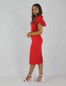 Vestido midi volantes rojo