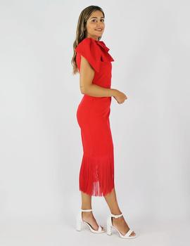 Vestido asimétrico flecos rojo