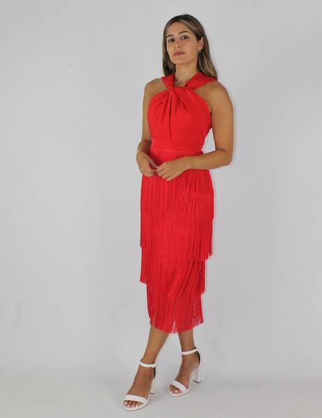 empieza la acción dedo índice Lógicamente Vestido halter flecos rojo