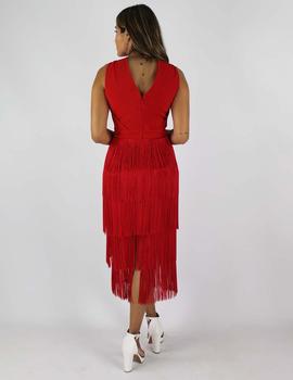 Vestido halter flecos rojo