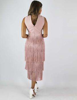 Vestido halter flecos nude