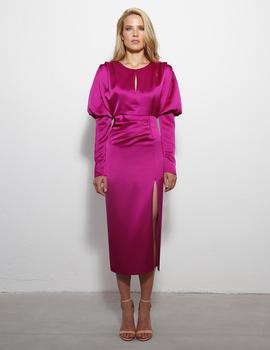 Vestido midi satén buganvilla