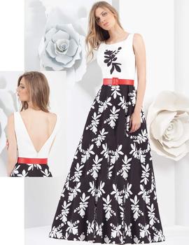 Vestido largo blanco y negro