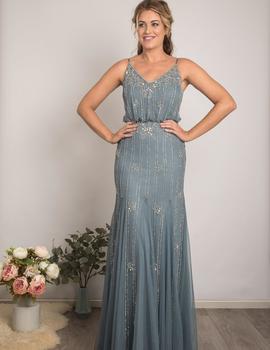 Vestido CEYLAN corte sirena gris con pedrería