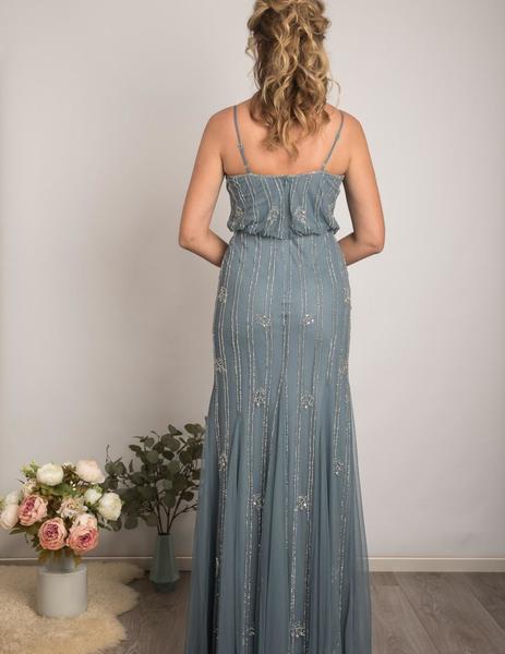 Vestido CEYLAN corte sirena gris con pedrería