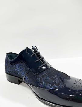 Zapato ceremonia azul con brocado