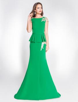 Vestido sobrefalda en verde esmerlada