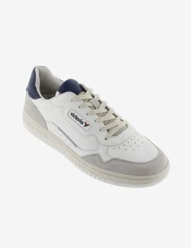 Zapatilla Victoria piel retro blanca y marino