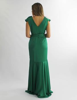 Vestido raso volante verde