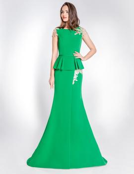 Vestido sobrefalda en verde esmerlada