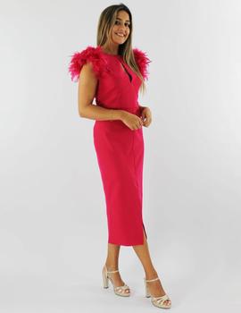 Vestido midi plumas fucsia