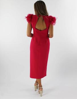 Vestido midi plumas fucsia