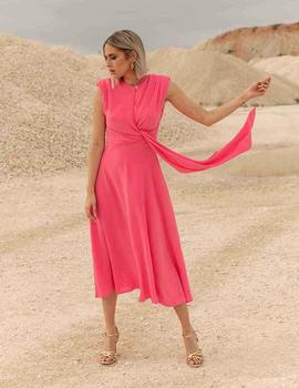 Vestido fluído nudo fucsia
