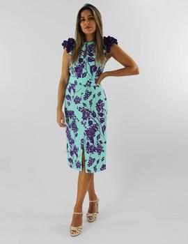 Vestido midi estampado verde agua y violeta