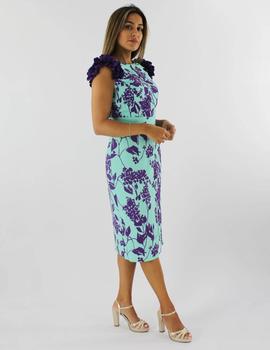 Vestido midi estampado verde agua y violeta