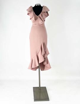 Vestido midi volantes rosa palo