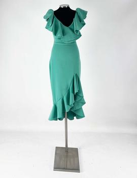 Vestido midi volantes verde agua