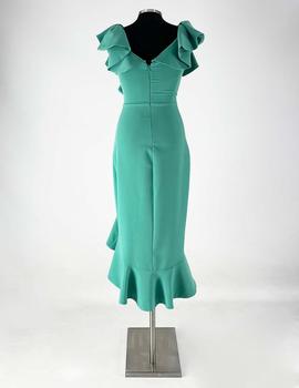 Vestido midi volantes verde agua