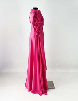 Vestido raso fucsia asimétrico