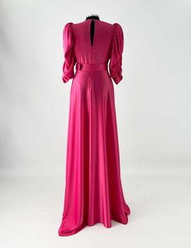 Vestido raso fucsia asimétrico