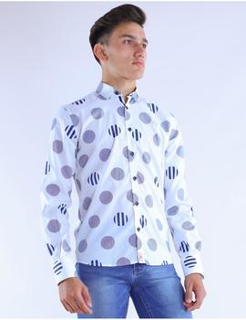 Camisa blanca Slim Fit estampado  lunares