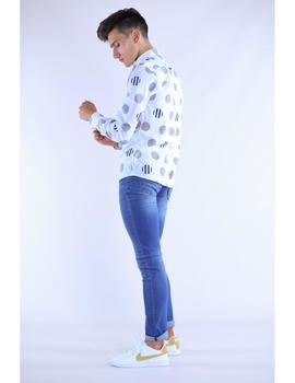 Camisa blanca Slim Fit estampado  lunares