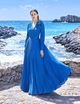 Vestido largo plisado azul