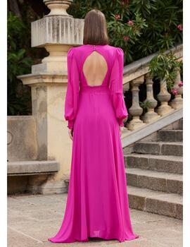 Vestido gasa engomado fucsia