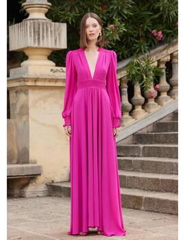 Vestido gasa engomado fucsia