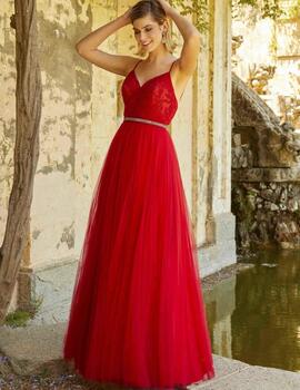 Vestido tul plisado rojo