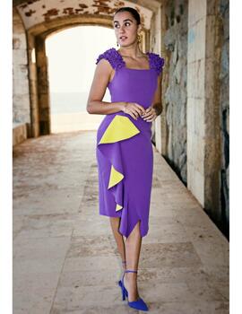 VESTIDO MANGAS RUSHAS MORADO