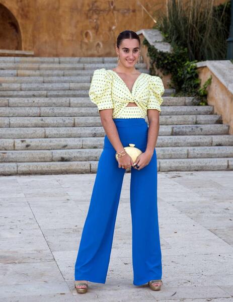 Conjunto pantalón y top azul/amarillo