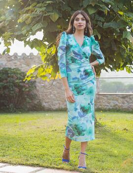 Vestido FRESIA midi estampado flores verde