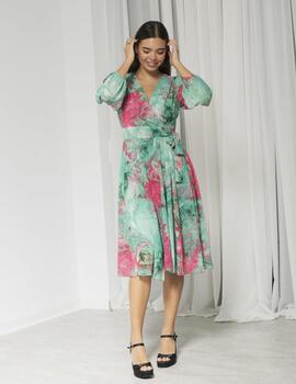 Vestido Tulipán midi estampado verde