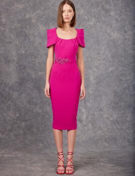 Vestido ANÉMONA pliegues fucsia