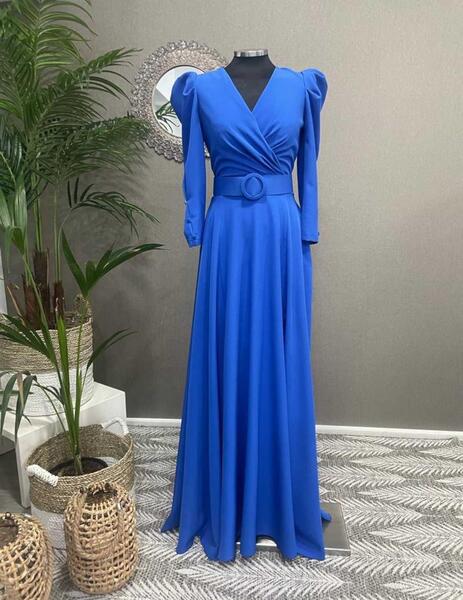 Vestidos De Gala Mujer, Vestido De Fiesta Largo De Tul Con Cuerpo Drapeado  Y Pedrería Azul