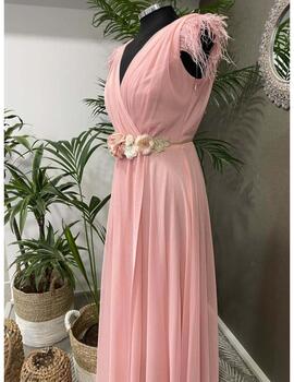 Vestido DAMAS plumas rosa palo