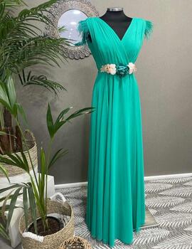 Vestido DAMAS plumas verde