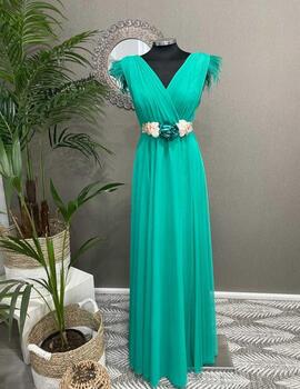 Vestido DAMAS plumas verde