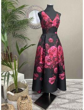 Vestido ENYA brocado fucsia negro