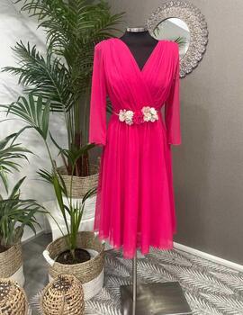 Vestido DAMAS corto fucsia mangas