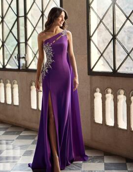 Vestido SILVIA crepe pedrería morado